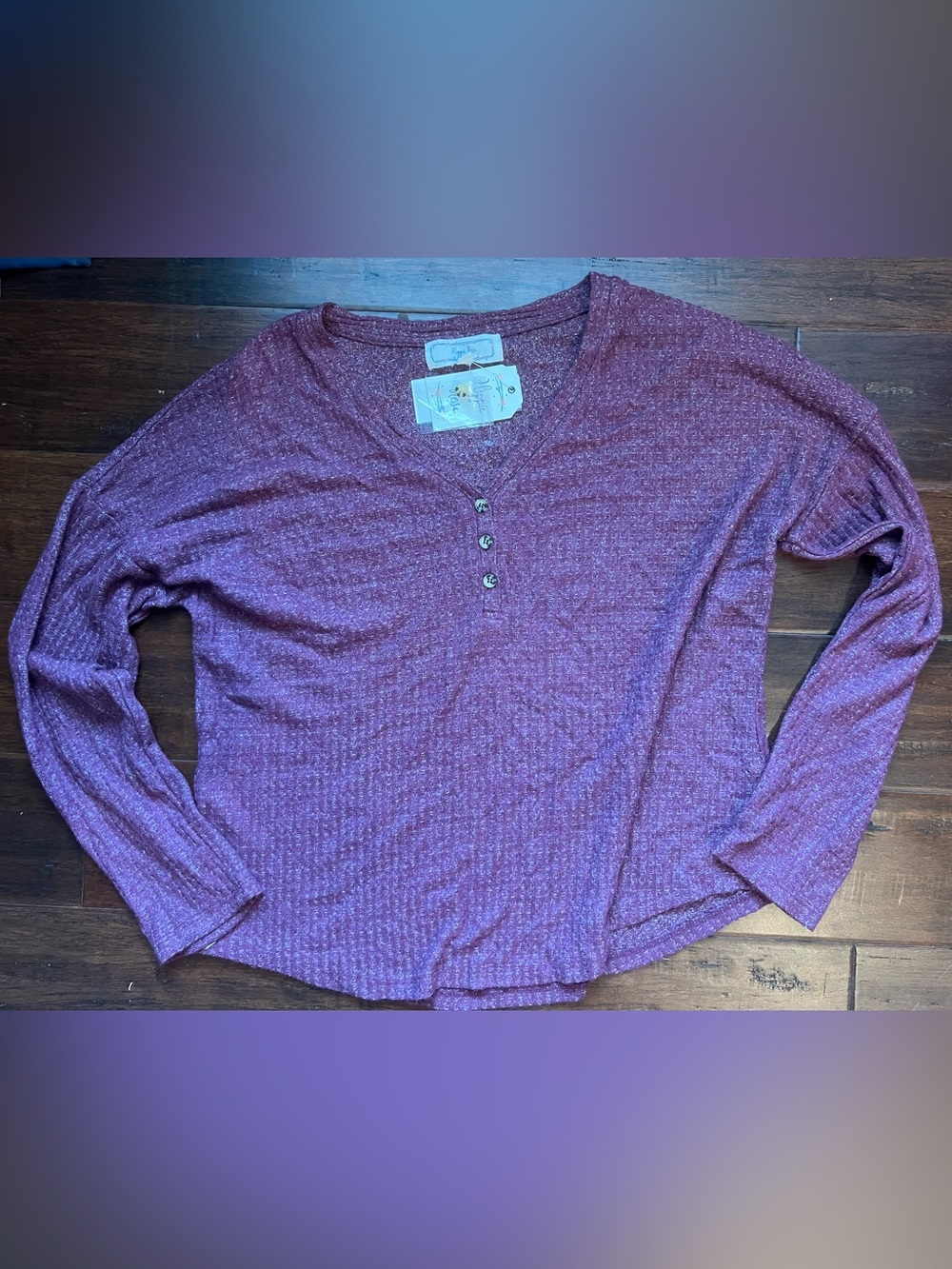 Hippie Rose Plum Heathered Henley Long Sleeve Shirt